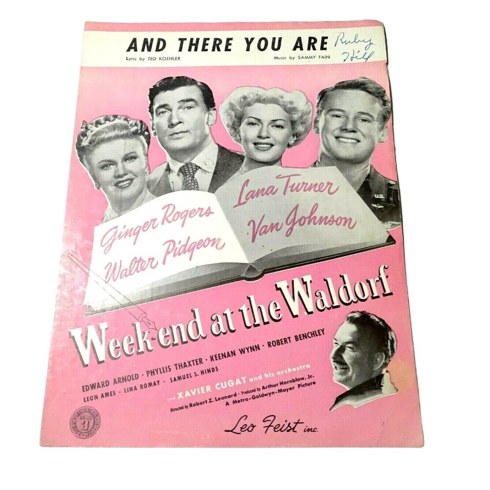 Vintage 1945 And There You Are Weekend at the Waldorf Leo Feist Sheet Music Art